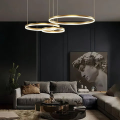 Lampadario LED a cerchi multipli dimmerabile in metallo dal design moderno per soggiorno