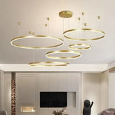 Lampadario LED a cerchi multipli dimmerabile in metallo dal design moderno per soggiorno