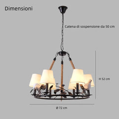 Lampadario rustico in ferro battuto nero circolare dimmerabile per soggiorno