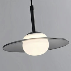 Lampada a sospensione minimal in vetro con diffusore a disco e LED dimmerabile da camera da letto