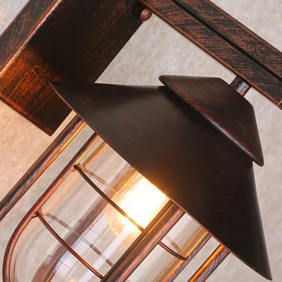 Applique da esterno nera LED in stile industriale in metallo a lanterna con attacco E27