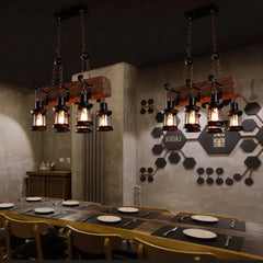 Lampadario in legno rettangolare con 6 lanterne sospese stile rustico per sala da pranzo