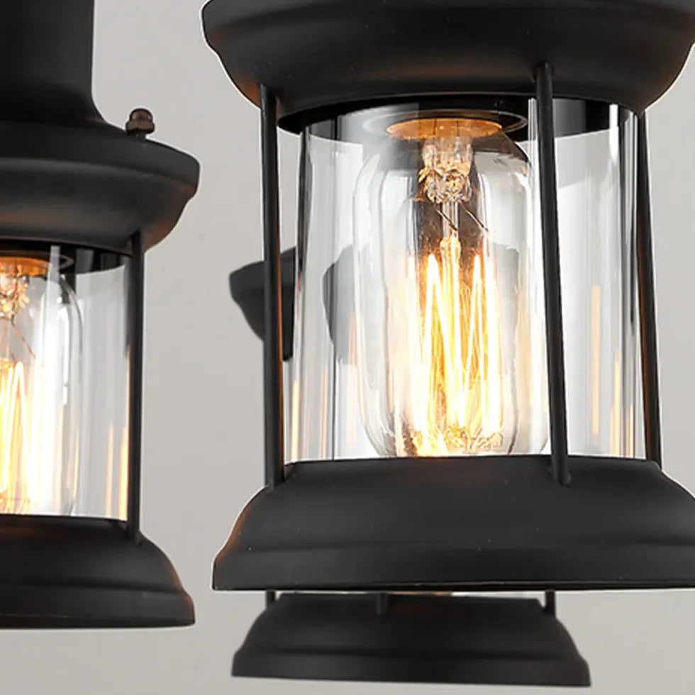 Lampadario vintage in legno e metallo stile rustico con 6 lanterne sospese per sala da pranzo