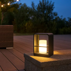 Lampada solare da terrazzo rettangolare moderna in metallo nero con LED