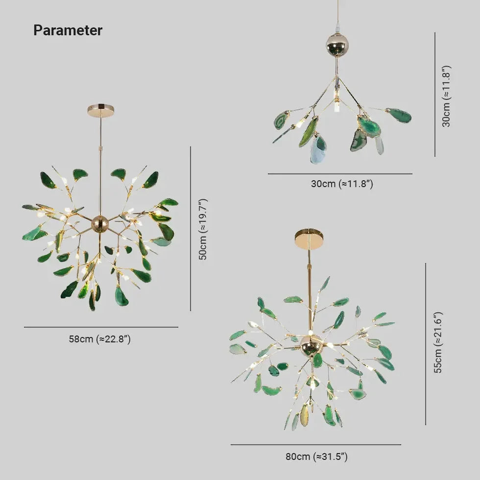 Lampadario sputnik colorato dal design moderno con elementi in agata per soggiorno