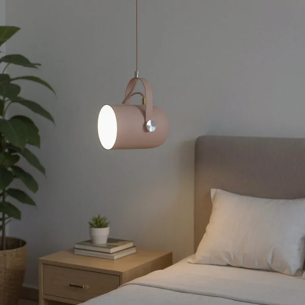 Faretto a sospensione orientabile cilindrico moderno LED in metallo per comodino