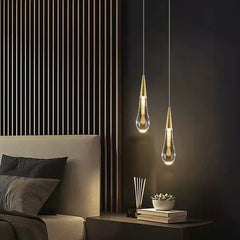 Lampada a sospensione da comodino a goccia LED regolabile in cristallo color oro