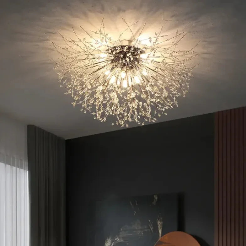 Plafoniera in cristallo LED dal design moderno a fuochi per soggiorno