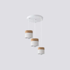 Lampadario cilindrico con base in legno dal design nordico per la sala da pranzo