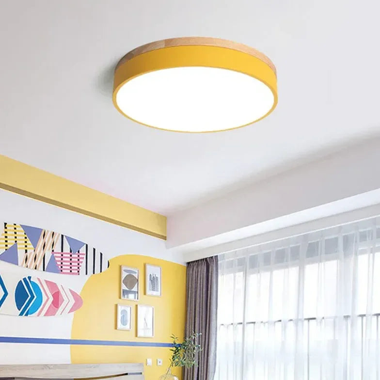 Plafoniera LED rotonda in legno per camera da letto