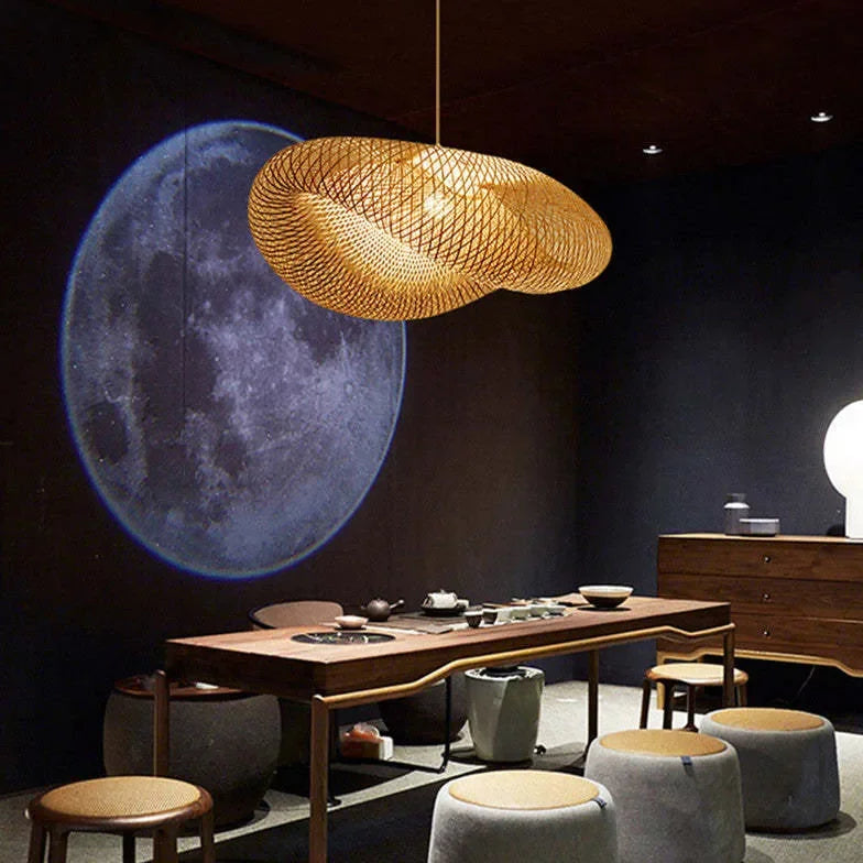 Lampadario in bambù a sospensione stile nordico per sala pranzo design intrecciato organico
