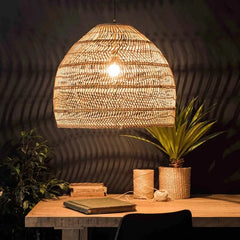 Lampadario a sospensione in rattan naturale a forma di lanterna per sala da pranzo