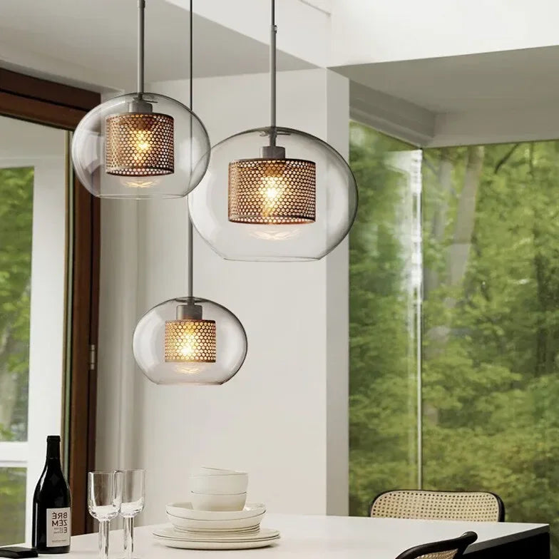 Lampadario a sospensione moderno in vetro trasparente per sala da pranzo