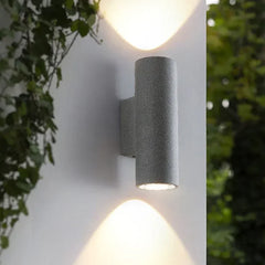 Applique da esterno cilindrica in cemento con LED Up & Down stile moderno Ø8 cm H 25 cm