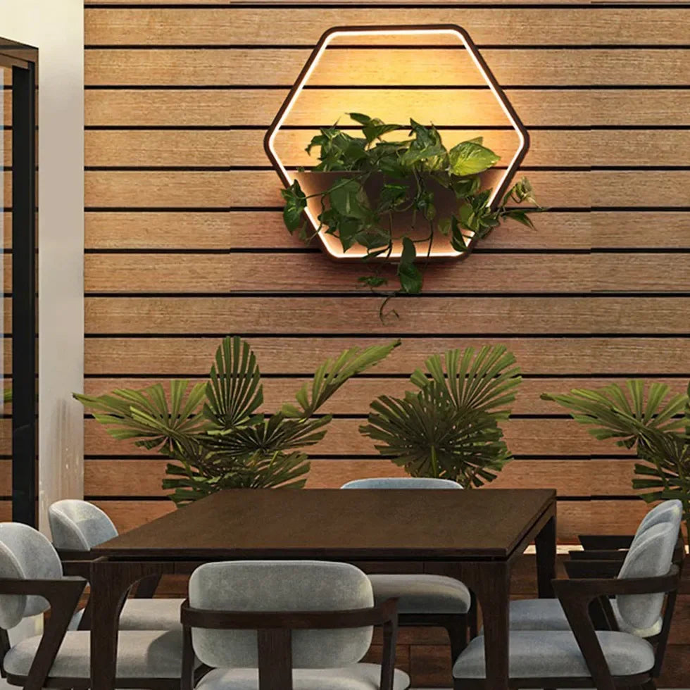 Lampada da parete da esterno moderna solare con sensore crepuscolare e vaso per piante
