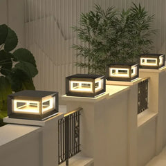 Lampada da pilastro per esterno LED solare cubo nero in metallo moderno