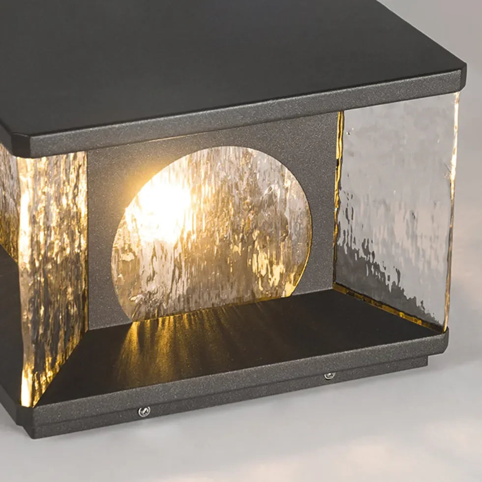 Lampada da pilastro per esterno cubo nero LED solare in vetro design moderno
