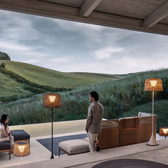 Lampada da terra per esterno in rattan stile nordico LED solare altezza 176 cm per terrazzo