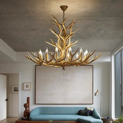 Lampadario a corna di cervo in legno a LED stile rustico alpino per soggiorno