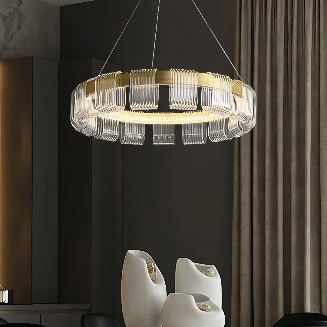 Lampadario contemporaneo LED ad anelli oro dimmerabile per soggiorno