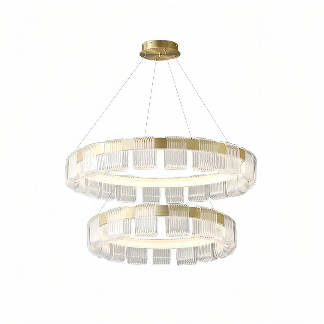 Lampadario contemporaneo LED ad anelli oro dimmerabile per soggiorno