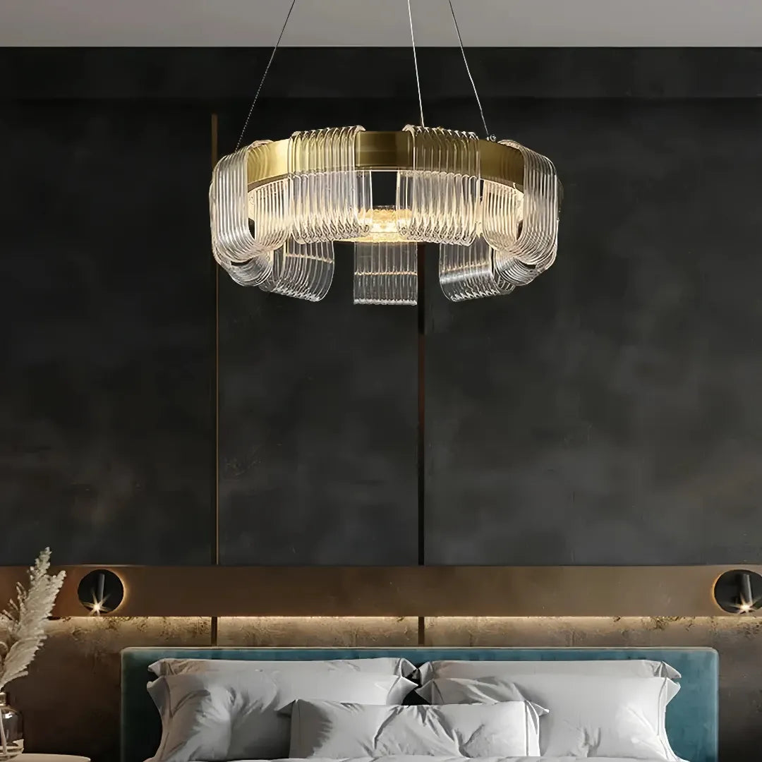 Lampadario contemporaneo LED ad anelli oro dimmerabile per soggiorno