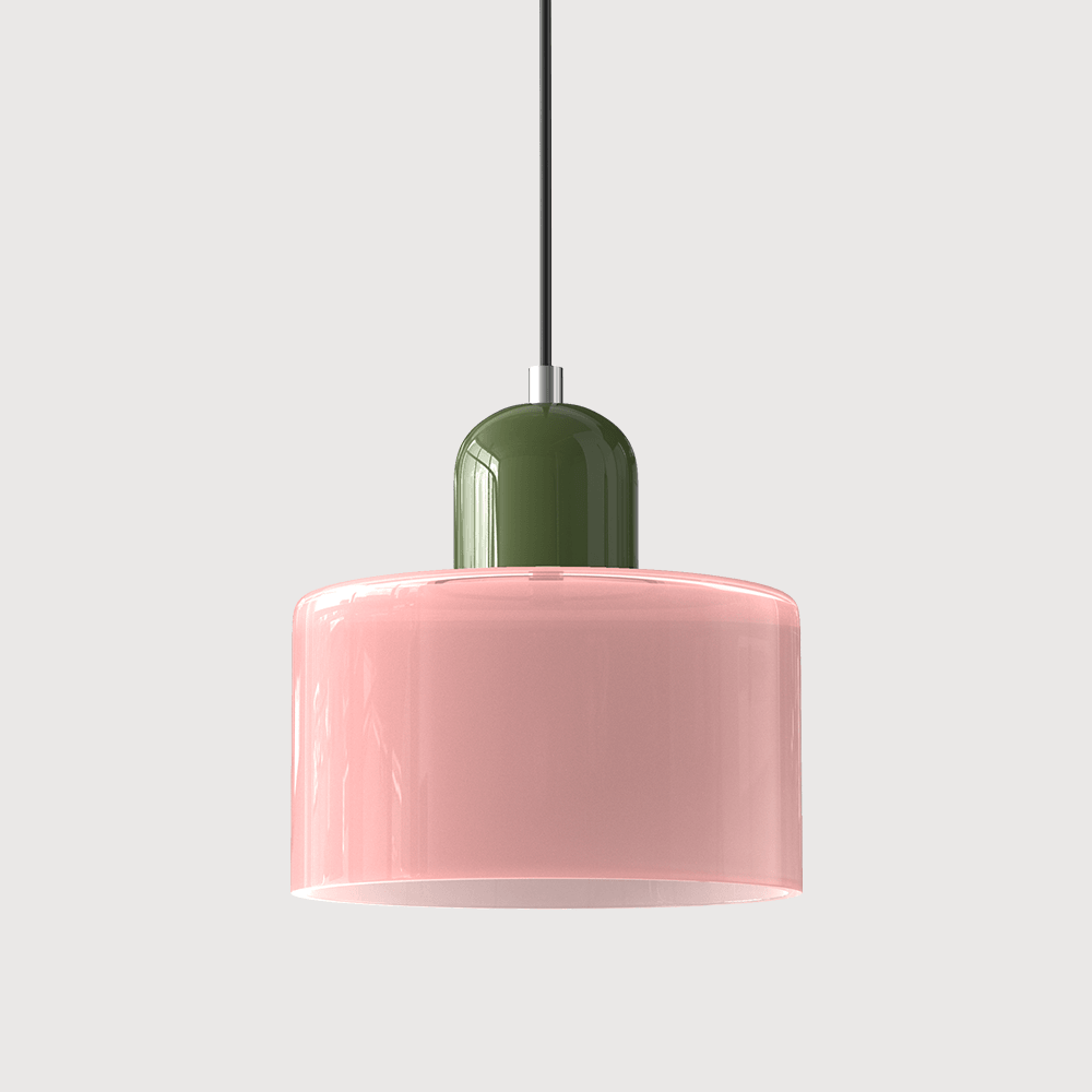 lampada a sospensione per comodino in vetro rosa