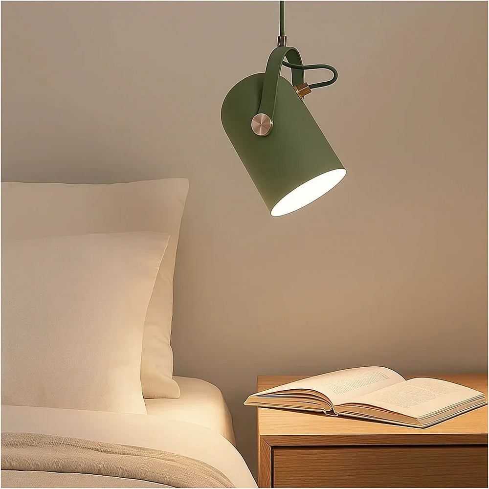 Faretto a sospensione orientabile cilindrico moderno LED in metallo per comodino