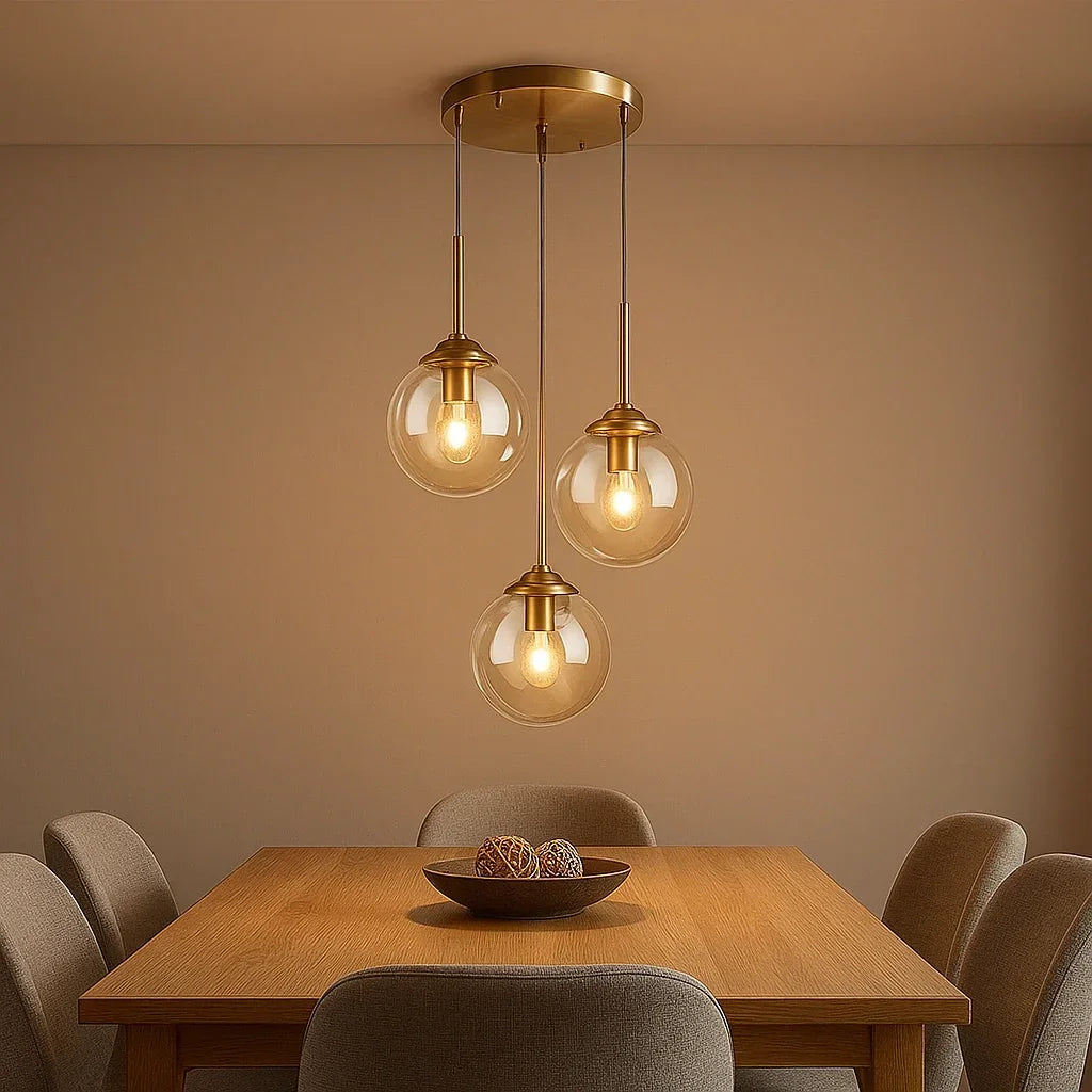 Lampadario con sfera di vetro LED design moderno a sospensione