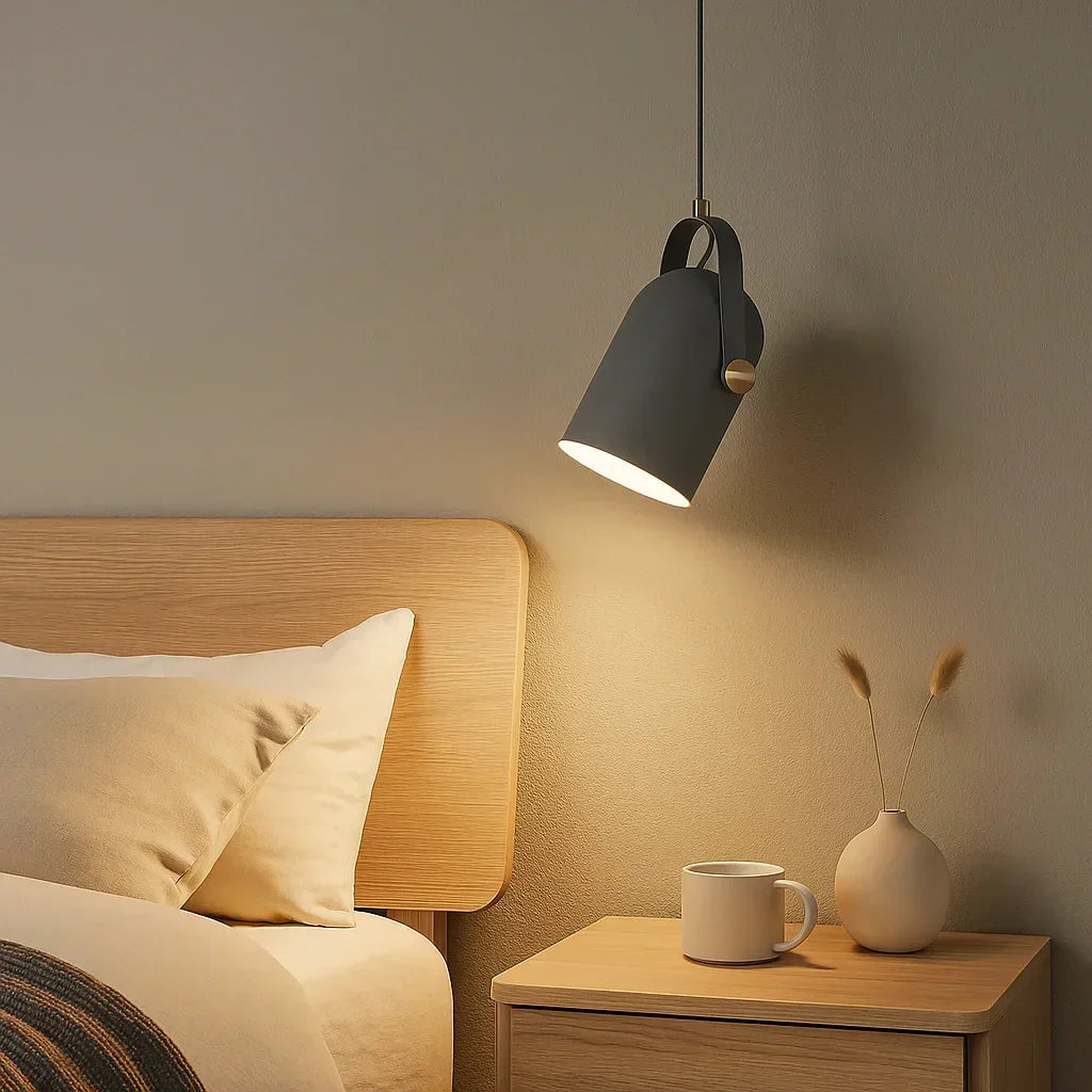 Faretto a sospensione orientabile cilindrico moderno LED in metallo per comodino