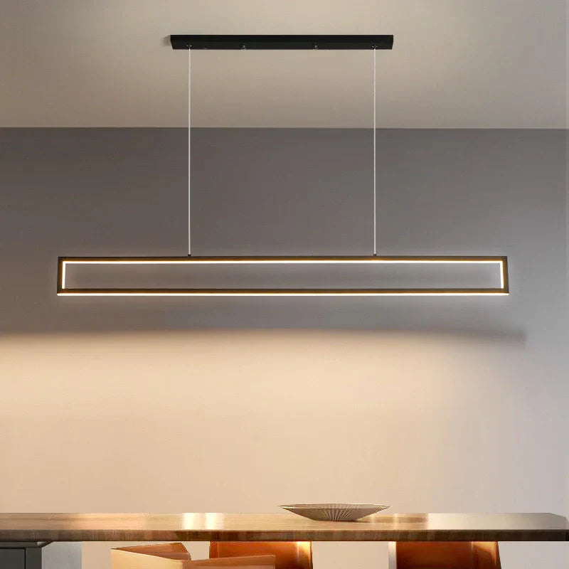 Lampada a sospensione rettangolare minimal nera a LED dimmerabile per sala da pranzo
