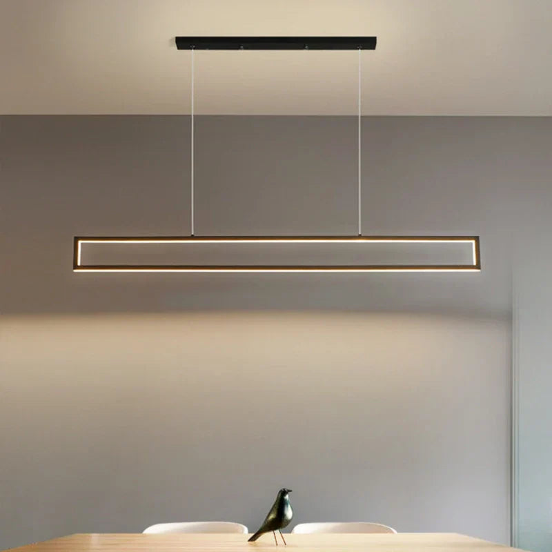 Lampada a sospensione rettangolare minimal nera a LED dimmerabile per sala da pranzo