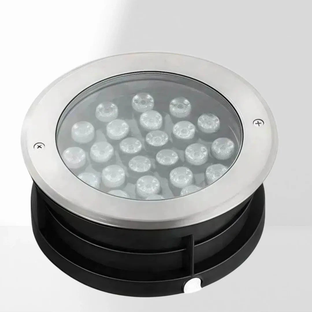 Segnapasso LED esterno calpestabile 24V da incasso rotondo design minimal per terrazzo