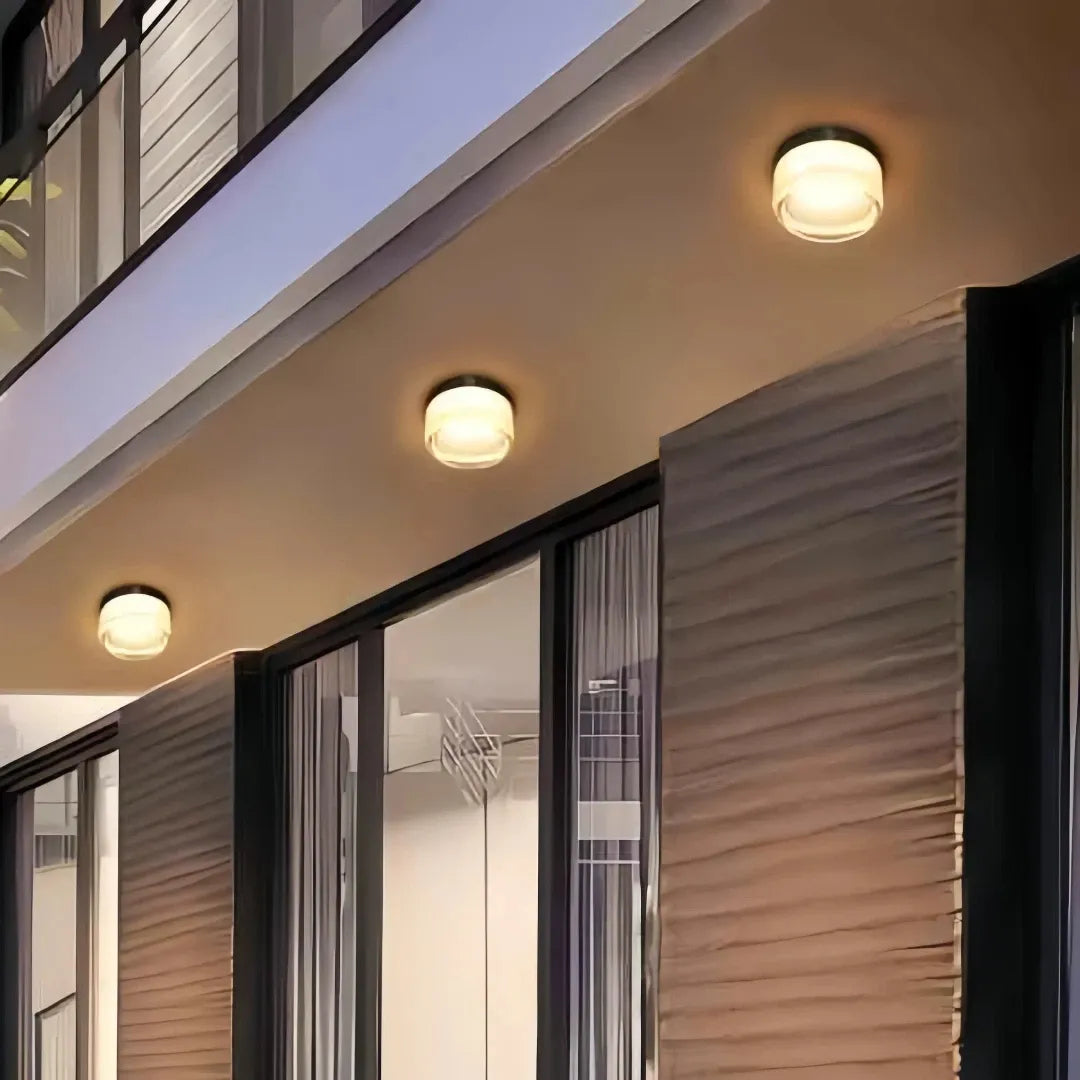Plafoniera da esterno in vetro rotonda per veranda dal design moderno