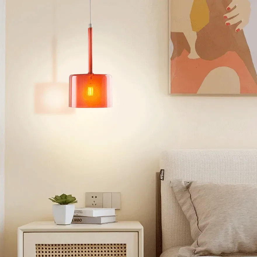 Lampadario a bottiglie in vetro con altezza regolabile da comodino luce calda