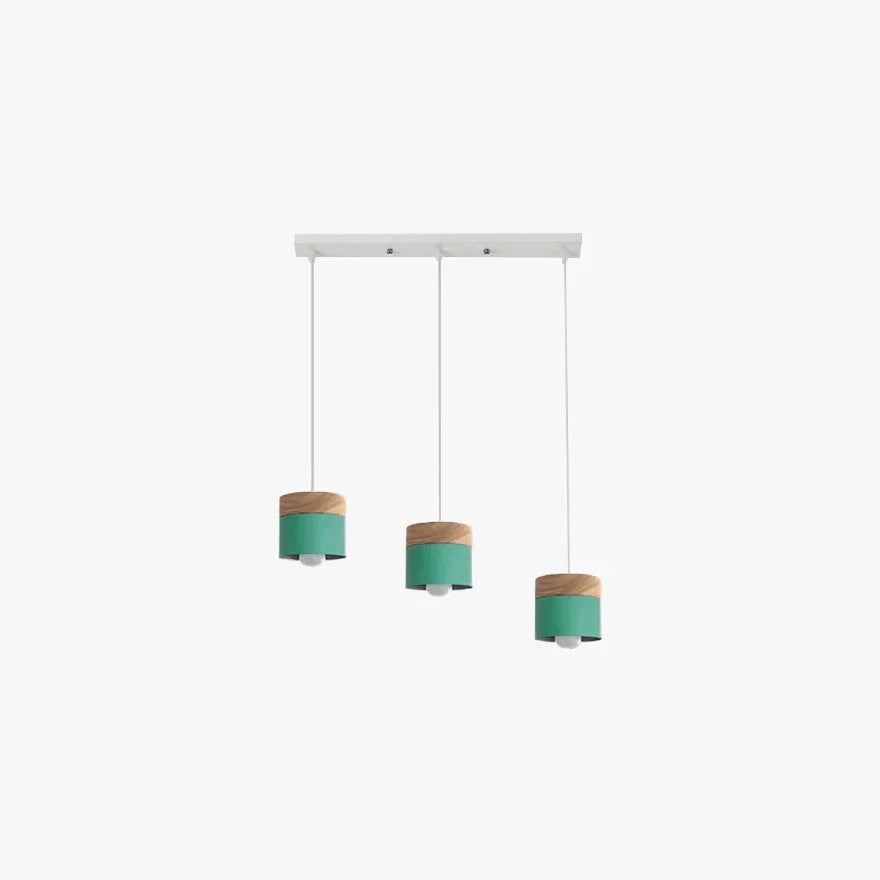 Lampadario cilindrico con base in legno dal design nordico per la sala da pranzo