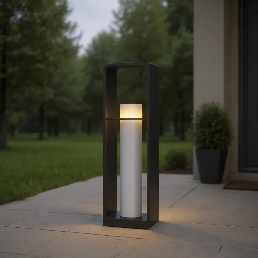 Lampada solare da terrazzo rettangolare moderna in metallo nero con LED