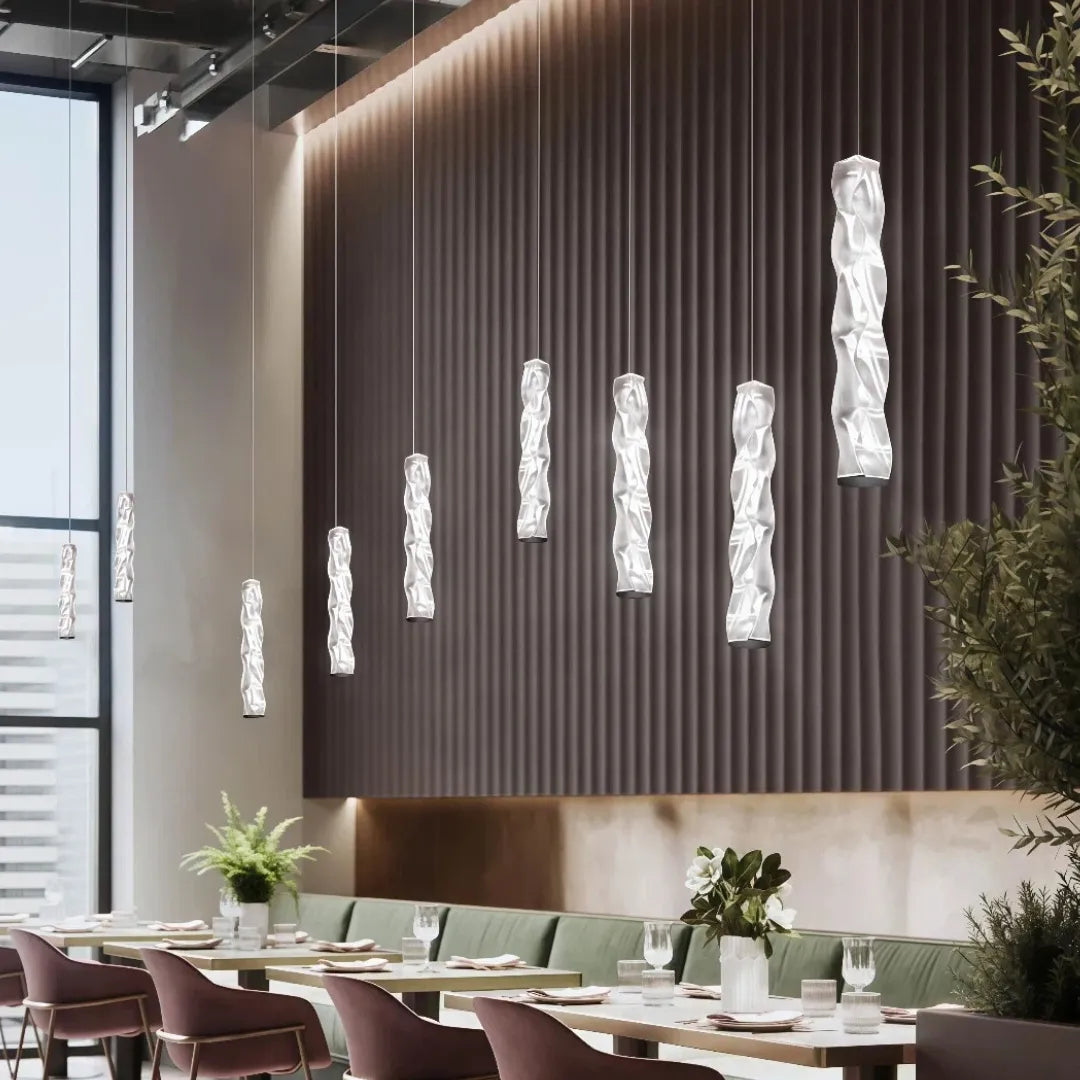 Lampada a sospensione cilindrica ondulata in vetro LED dimmerabile contemporanea per scale interne