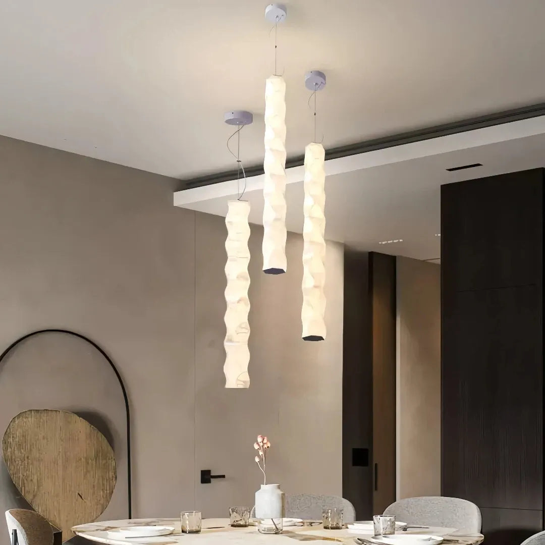 Lampada a sospensione cilindrica ondulata in vetro LED dimmerabile contemporanea per scale interne