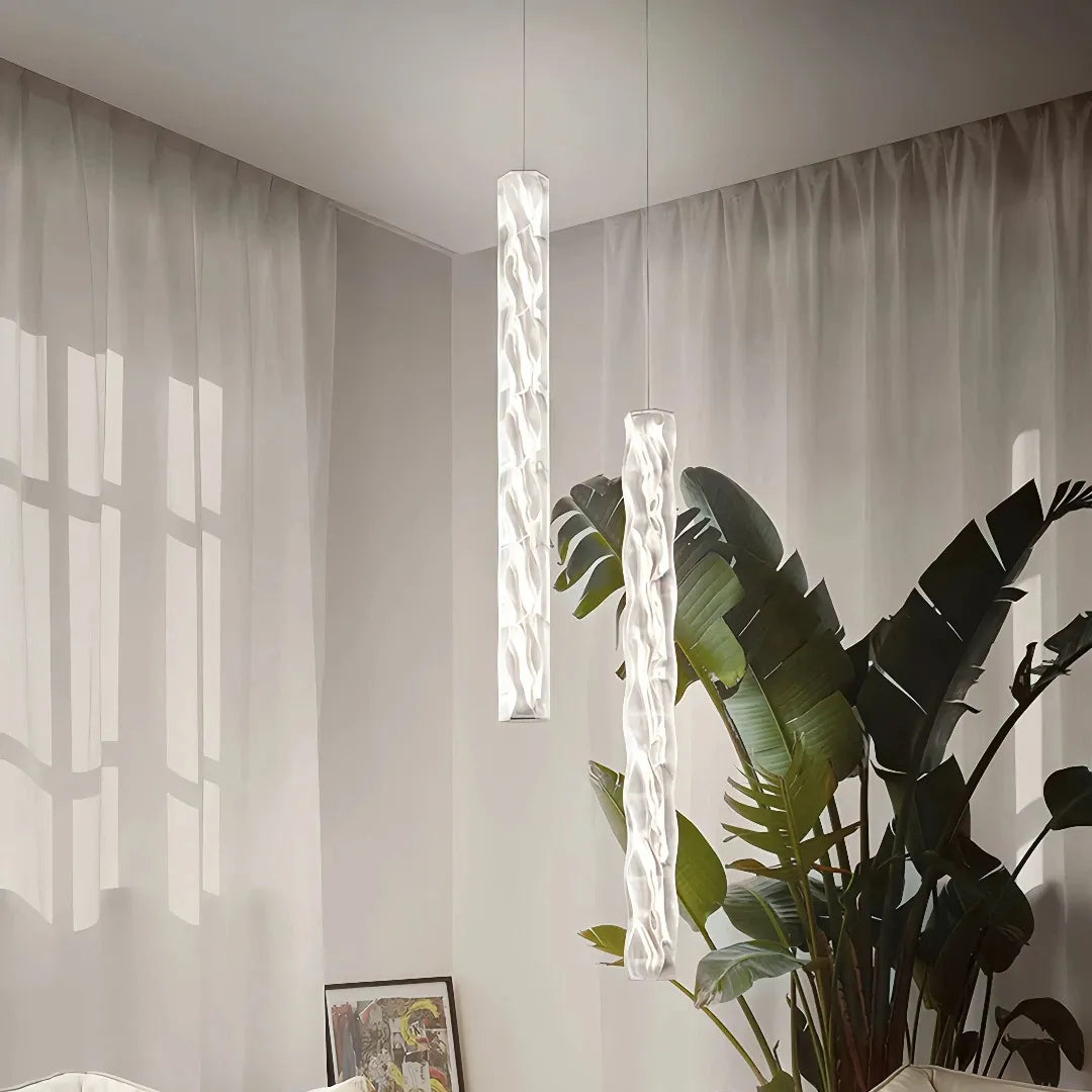 Lampada a sospensione cilindrica ondulata in vetro LED dimmerabile contemporanea per scale interne