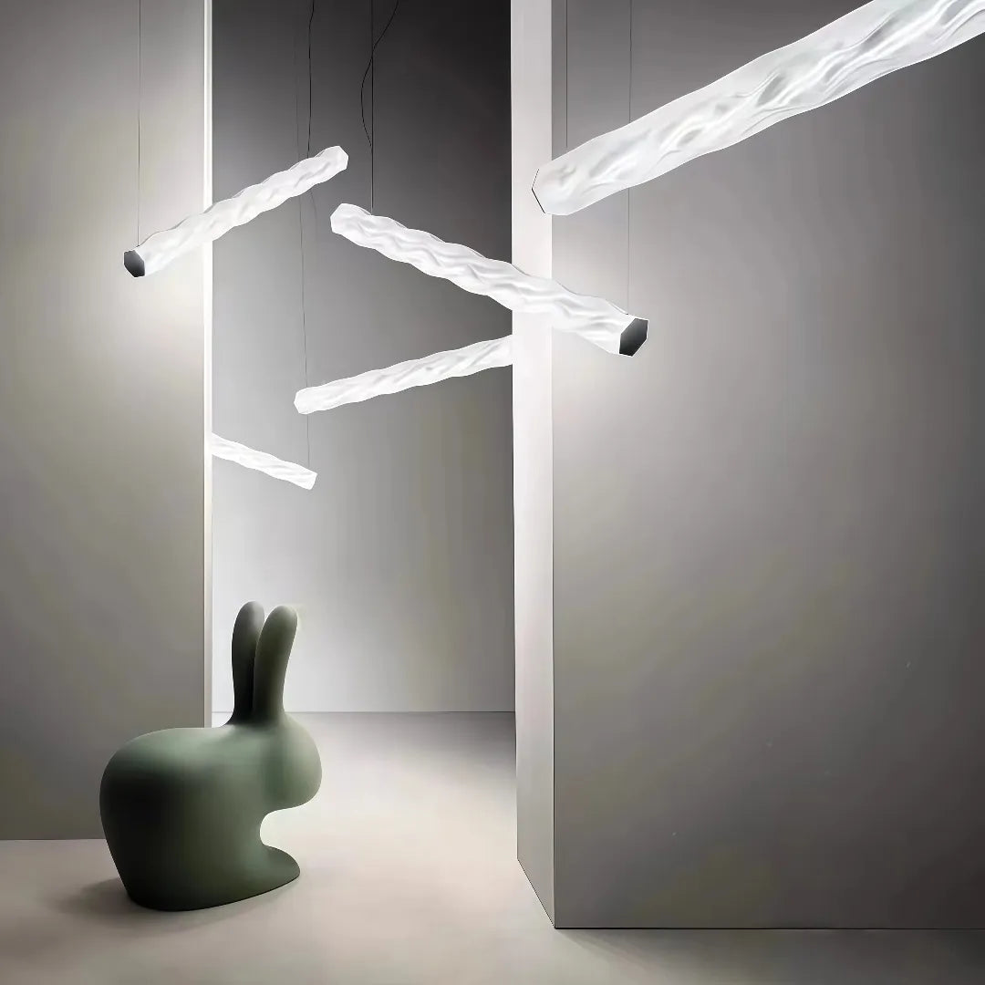 Lampada lineare a sospensione ondulata in vetro LED dimmerabile contemporanea per sala da pranzo