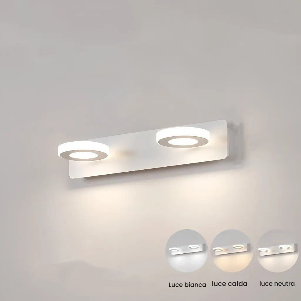 Applique moderna da specchio bagno a luci LED con anelli orientabili dimmerabili