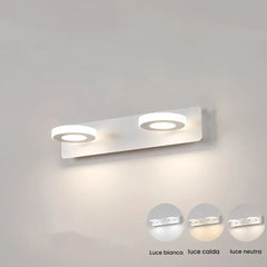 Applique moderna da specchio bagno a luci LED con anelli orientabili dimmerabili