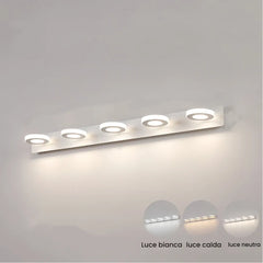 Applique moderna da specchio bagno a luci LED con anelli orientabili dimmerabili