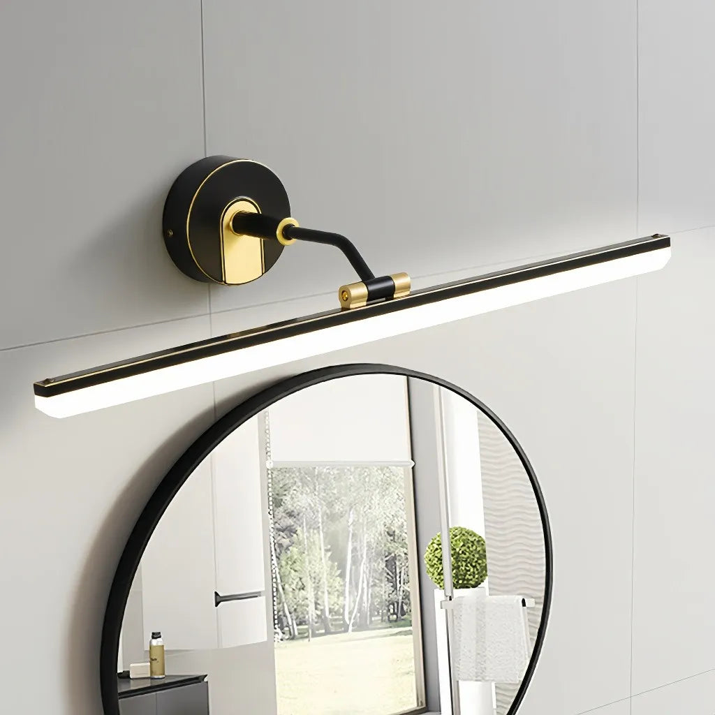 Applique a LED per specchio bagno lineare orientabile in ottone stile mid-century