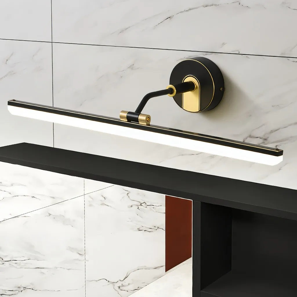 Applique a LED per specchio bagno lineare orientabile in ottone stile mid-century