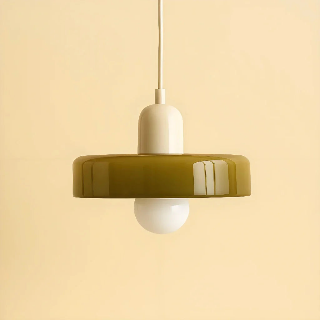 Dettaglio del diffusore in vetro colorato lampadario Morandi
