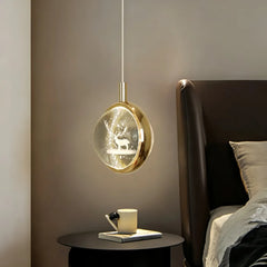 Lampada a sospensione per comodino minimalista con sfera in cristallo e LED dimmerabile