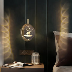 Lampada a sospensione per comodino minimalista con sfera in cristallo e LED dimmerabile