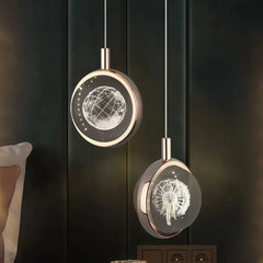 Lampada a sospensione per comodino minimalista con sfera in cristallo e LED dimmerabile
